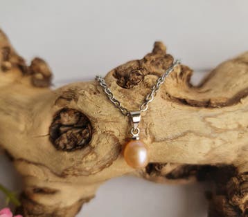 Elegante ketting van Perzik Parel drop hanger - zilver, Nieuw