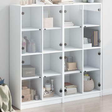 vidaXL Boekenkast met deuren 136x37x142 cm bewerkt hout wit, Minder dan 50 cm, Verzenden, Nieuw, Minder dan 100 cm
