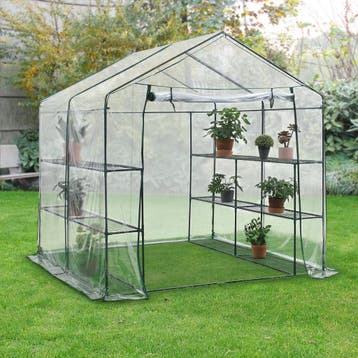 [en.casa] Tuinkas Grünau met 12 planken 200x200x220 cm trans, Verzenden, Nieuw