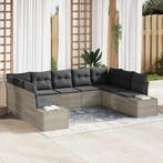 vidaXL Tuinbankenset met kussen 9 pcs Lichtgrijs Polyrattan, Verzenden, Nieuw, Rotan, Meer dan 8 zitplaatsen