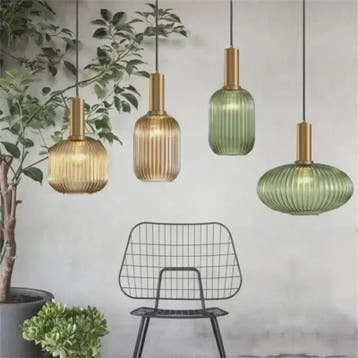 Moderne Ribbel Glazen Hanglamp - Scandinavisch Design in Gro, Verzenden, Nieuw