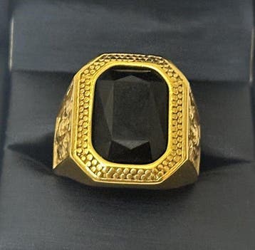 Tibetaanse ring met Garuda en zwarte steen - Ring - gouden, Antiek en Kunst