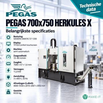 Semi-automatisch dubbelkolom bandzaagmachine Pegas 700x750mm