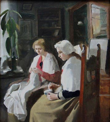 Josef Multrus (1898-1957) - Two girls at home work