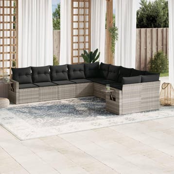 vidaXL 10-delige Loungeset met kussens poly rattan, Verzenden, Nieuw, Loungeset