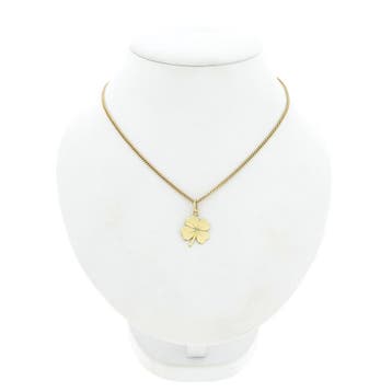 Gouden hanger van een klavertje vier (Hanger of bedel), Ophalen of Verzenden, Gebruikt, Goud, Overige merken