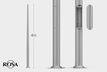 4 meter lantaarnpaal / lichtmast met voetplaat geanodiseerd, Verzenden