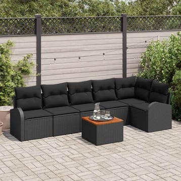 vidaXL Tuinbankenset 7 st Zwart poly rattan, Verzenden, Nieuw, 7 zitplaatsen