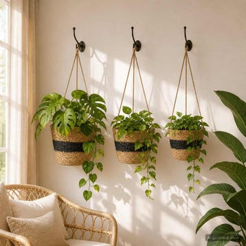 vidaXL 3 st Naturel en Zwart Ø26 x 19 cm 100% Zeegras, Verzenden, Nieuw, Minder dan 30 cm
