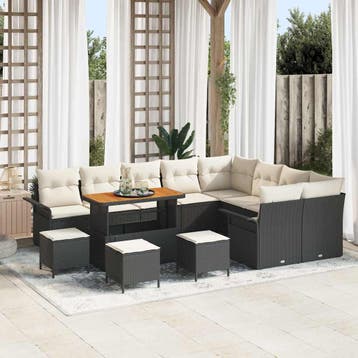 vidaXL Tuinbankenset 13 st Zwart poly rattan, Verzenden, Nieuw, Rotan, 3 zitplaatsen