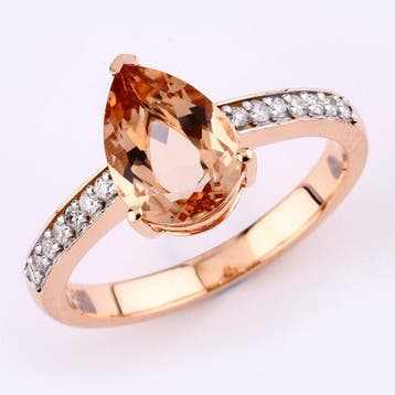 Ring - 14 karaat Roségoud - 1.68ct. tw. Morganiet - Diamant, Nieuw
