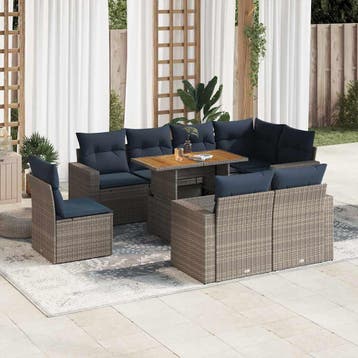 vidaXL 9-delige Loungeset met kussens poly rattan grijs, Tuin en Terras, Verzenden, Nieuw, Loungeset