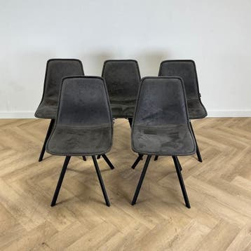 Cyrus Benson (set van 5) eetkamerstoelen, Alcantara antaciet, Ophalen of Verzenden, Gebruikt, Stof, Eén