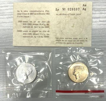 Monaco. 10 Francs 1982 Grace Kelly - Série de 2 monnaies