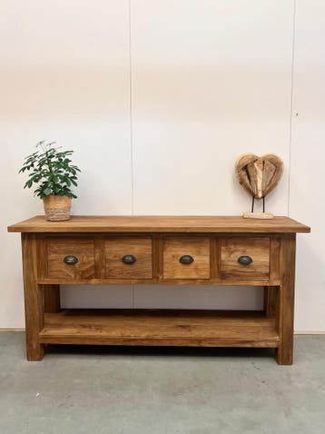 Sidetable van geborsteld teakhout -  180 cm, Ophalen of Verzenden, Nieuw