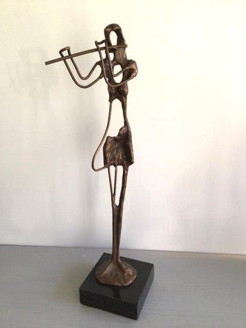 sculptuur, “ De Fluitiste “ - 35 cm - Brons, Antiek en Kunst