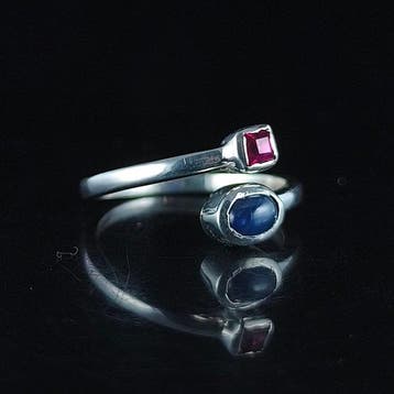 Saffier - Zilver - Ring met amulet - Gemoedsrust en