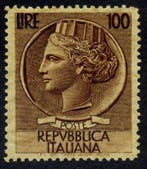Italië 1954 - Siracusana L. 100 watermerk: vleugelig wiel,, Gestempeld