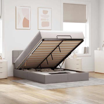 vidaXL Bed met matras 140x190 cm stof taupe, Verzenden, Stof, Nieuw, Tweepersoons