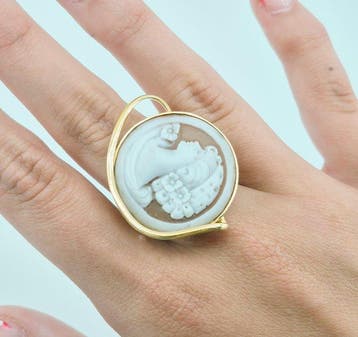 Zilver, Verguld - Ring - Handgesneden camee