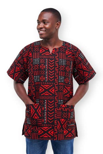 Rood Zwart Bogolan Symbols Dashiki Shirt / Dashiki Jurk - Af, Ophalen of Verzenden, Nieuw