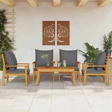 vidaXL 5-delige Loungeset met kussens massief acaciahout, Verzenden, Nieuw, Hardhout, Loungeset