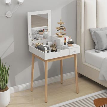 HOMCOM Kaptafel met Spiegel en 2 Lades - Modern Wit Design v, Verzenden, Nieuw