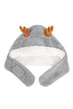 Muts Rendier Fleece Grijs Bont Hoorns Oren Touwtjes Donkergr, Ophalen of Verzenden, Nieuw