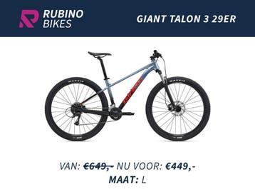 GIANT TALON 3 29ER - €200 KORTING - NIEUWE MOUNTAINBIKE, Fietsen en Brommers, Fietsen | Mountainbikes en ATB, Ophalen, Hardtail