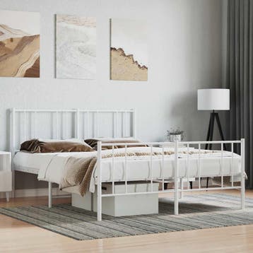 vidaXL Bedframe met hoofd- en voeteneinde metaal wit 120x200, Verzenden, Wit, Nieuw, Twijfelaar