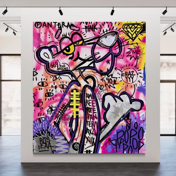 LAPSUS By Lacriss (1990) - Pink Panther Super Diamond - XL, Antiek en Kunst, Kunst | Schilderijen | Modern