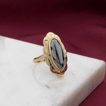 Gouden ring met hematiet, Gebruikt, Overige kleuren, Ophalen of Verzenden, 17 tot 18