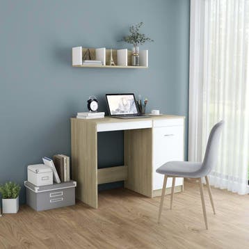 vidaXL Bureau 100x50x76 cm bewerkt hout wit en sonoma, Verzenden, Nieuw