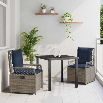 vidaXL Tuin eettafelset 3 pcs Grijs poly rattan, Verzenden, Nieuw, Rotan, 3 zitplaatsen