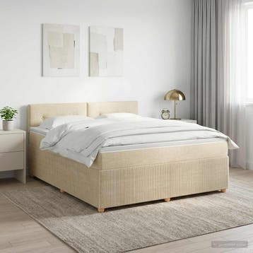 vidaXL Boxspringbed met matras Crèmekleurig 140 x 190 cm, Verzenden, Nieuw, Crème, Stof