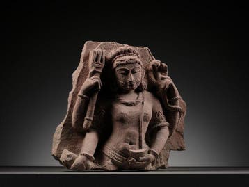 inde rode zandsteen Relief in rode zandsteen dat een