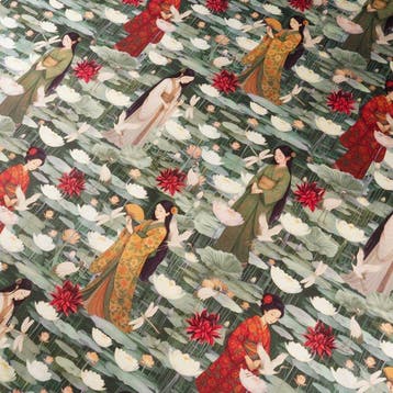 Panama-stof Lotus Garden Geisha – Oosterse Japanse