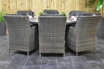 Akron Ovale Tafel 220 Keramischblad Dark Grey met 6 Darwin D, Tuin en Terras, 6 zitplaatsen, Nieuw, Wicker, Tuinset