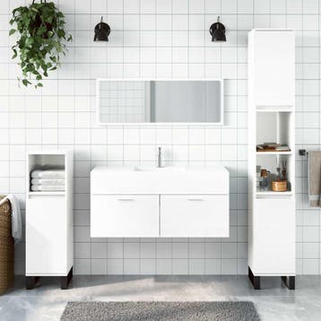 vidaXL Badkamerkast met spiegel bewerkt hout hoogglans wit, Verzenden, Nieuw, (Half)hoge kast