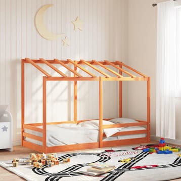 vidaXL Kinderbed met bedhuis 90x190 cm massief grenenhout, 90 cm, Eenpersoons, Bruin, Verzenden