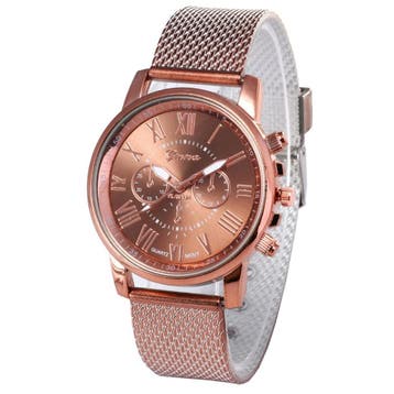 Fako - Horloge - Geneva - Roman - Mesh Look - Ø 40mm - Bruin, Verzenden, Nieuw