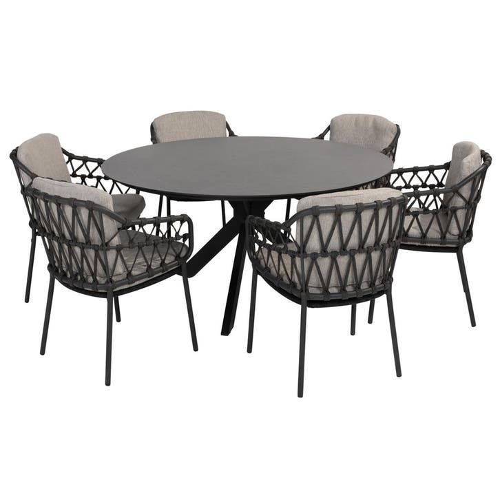 Calpi Locarno dining tuinset 160 cm rond 7 delig HPL, Tuin en Terras, Tuinsets en Loungesets, Nieuw, Ophalen of Verzenden