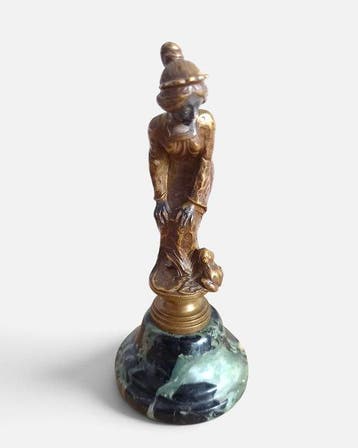 sculptuur, Prinses met kikker - 13 cm - Gepatineerd brons