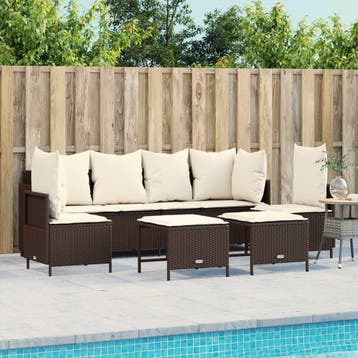 vidaXL 5-delige Loungeset met kussens poly rattan bruin, Verzenden, Nieuw, Loungeset