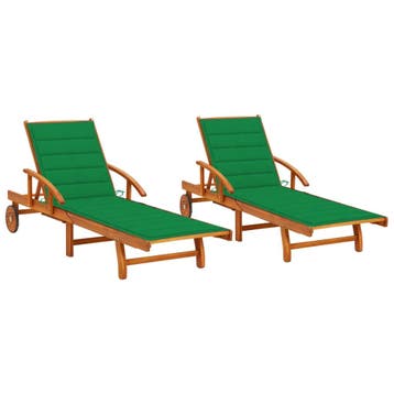vidaXL Ligstoelen 2 st met kussens massief acaciahout, Tuin en Terras, Verzenden, Nieuw