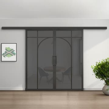Dubbele stalen schuifdeur koofsysteem Zwart 5 Vlaks rond Roo, Nieuw, Metaal, 75 tot 150 cm, 150 tot 225 cm