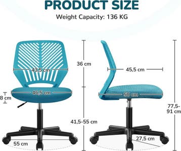 Yaheetech Bureaustoel zonder armleuningen, ergonomische b..., Verzenden, Nieuw