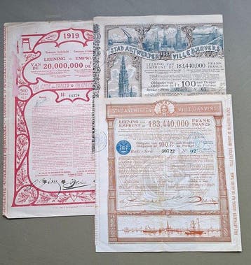 België. Belgische stadsleningen (3 x) 1887 - 1919 (Zonder