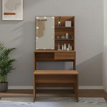 vidaXL Kaptafelset met LED-verlichting bewerkt hout bruin, Verzenden, Nieuw