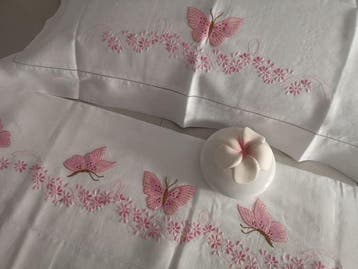Pregiato Lenzuolo in puro lino ricamato a mano Sheet linen